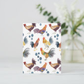 カラフル鶏と卵の水彩模様 ポストカード (スタンド正面)