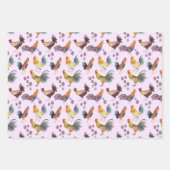 カラフル鶏と卵の水彩模様 ラッピングペーパーシート (正面2)