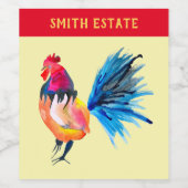 カラフル鶏の水彩動物 ワインラベル (シングルラベル)