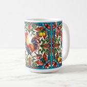 カラフル鶏地中海の、モザイク、レモン コーヒーマグカップ (正面右)