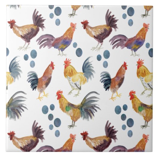 カラフル鶏・卵形瓦 タイル (正面)