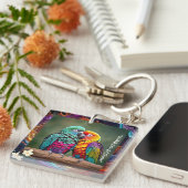 「カラフル鸚鵡の大喜び」 キーホルダー (正面右)