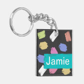 カラフル黒のブラシストロークパーソナライズされた キーホルダー (正面左)