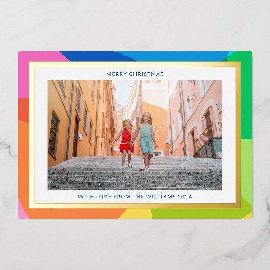 カラフル2ユニーク枚の写真モダン金ゴールド 箔シーズンカード (正面)