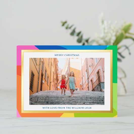 カラフル2ユニーク枚の写真モダン金ゴールド 箔シーズンカード (立ち正面)