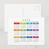 カラフル2025年カレンダー - 虹色 3列 ポストカード (正面/裏面)