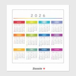 カラフル2026年カレンダー - レインボーカラー 3列 シール