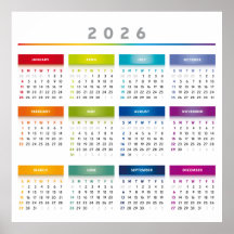 カラフル2026年カレンダー - レインボーカラー 3列