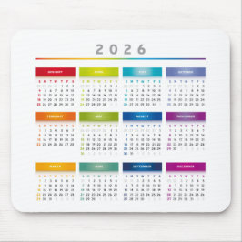 カラフル2026年カレンダー - レインボーカラー 3列 マウスパッド