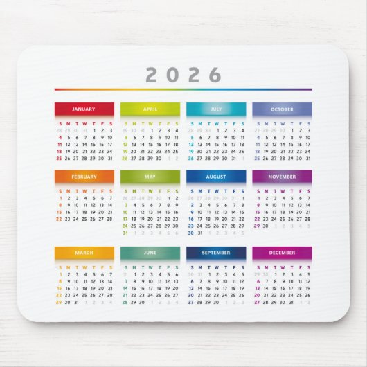 カラフル2026年カレンダー - レインボーカラー 3列 マウスパッド (正面)
