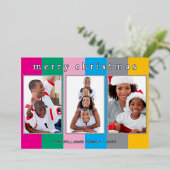 カラフル3ストライプの枚フォトコラージュメリークリスマス 箔シーズンカード (立ち正面)
