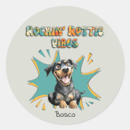 カラフル70年代のレトロおもしろい犬パーソナライズされた ラウンドシール