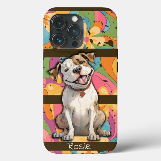 カラフル70年代レトロおもしろいブルドッグパーソナライズされた Case-Mate iPhoneケース (裏面)