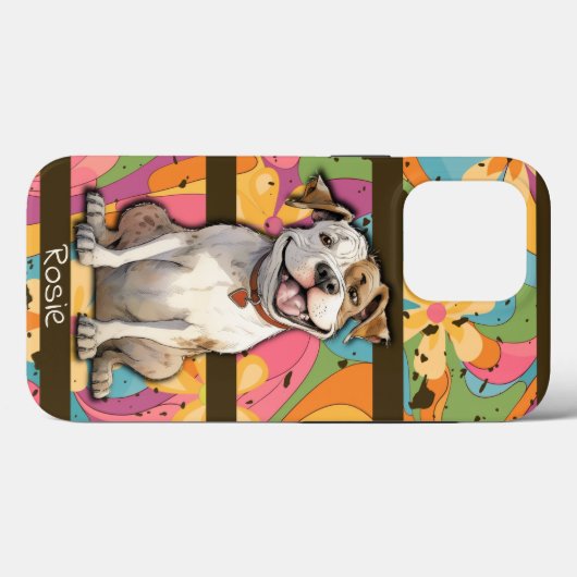 カラフル70年代レトロおもしろいブルドッグパーソナライズされた Case-Mate iPhoneケース (裏面 (横))