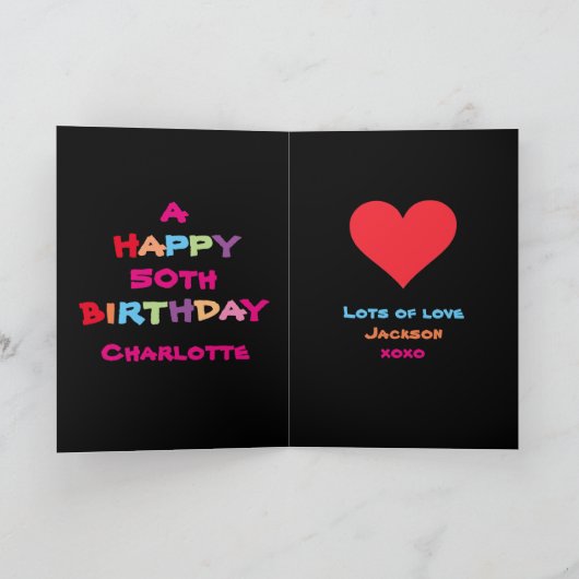 カラフル&おもしろい名前をカスタムする&日付ハッピーバースデー カード (内部)