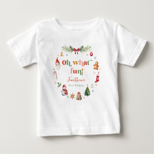 カラフル お初めのクリスマスお誕生日おめでとう ベビーTシャツ (正面)