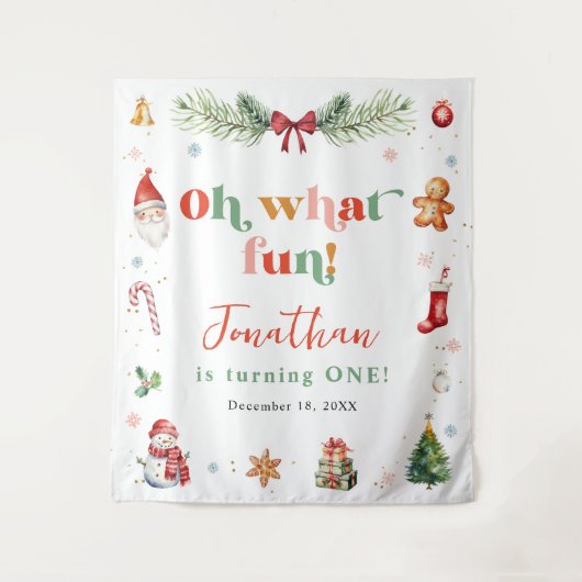 カラフル お初めのクリスマス 誕生日 タペストリー (正面)