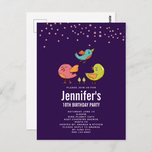 カラフル かわいい ふしぎな鳥の誕生日 ポストカード (正面/裏面)