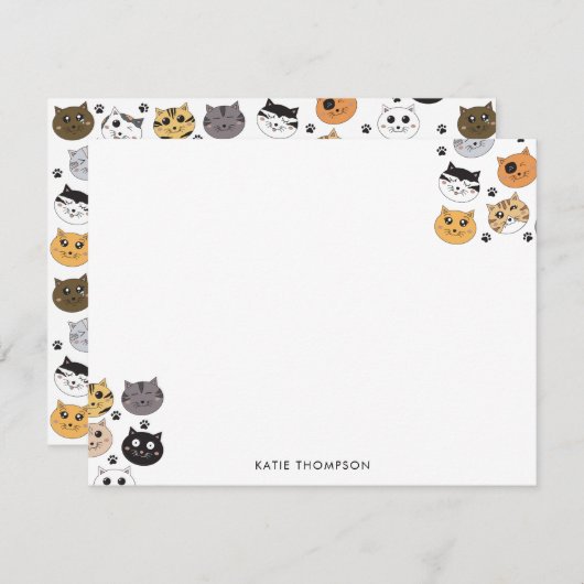 カラフル かわいい ユニークな猫 & 肉球パターン ノートカード (正面/裏面)