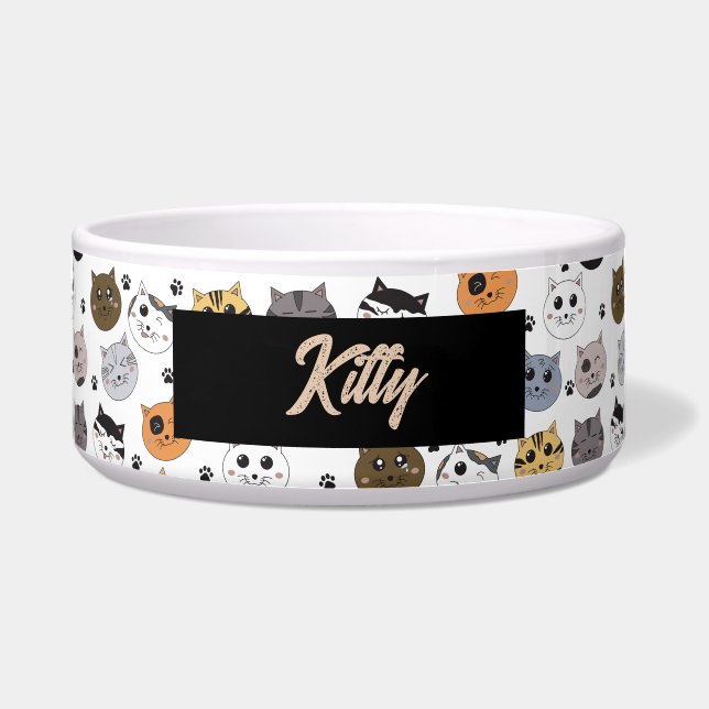カラフル かわいい ユニークな ネコ & 肉球 パターン ボウル (正面)