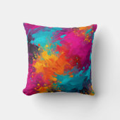カラフル（ばちゃばちゃ）跳ねるア絵を描ートスクエア装飾用クッション クッション (正面)