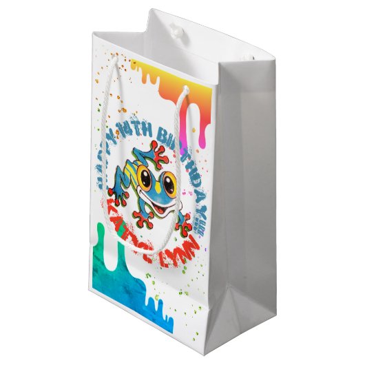 カラフル（ばちゃばちゃ）跳ねる絵を描とドリップのかわいい霧 スモールペーパーバッグ (正面アングル)