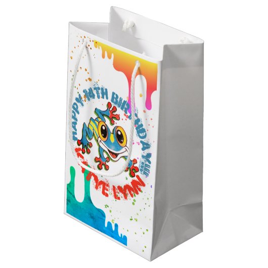 カラフル（ばちゃばちゃ）跳ねる絵を描とドリップのかわいい霧 スモールペーパーバッグ (裏面アングル)