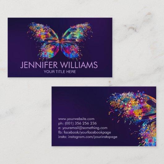 カラフル（ばちゃばちゃ）跳ねる絵を描バタフライ 名刺 (正面/裏面)