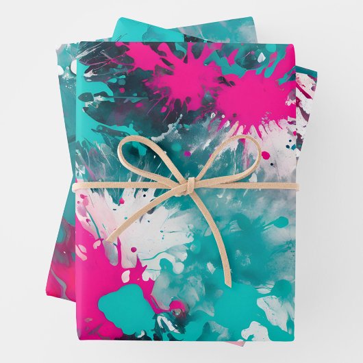 カラフル（ばちゃばちゃ）跳ねる絵を描ラッピング紙シート ラッピングペーパーシート