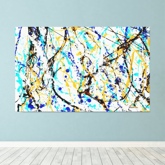 カラフル(ばちゃばちゃ)跳ねるLIX – アクショ絵を描ンの – 抽象芸術- キャンバスプリント (インサイチュ (ウッドフロア))