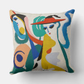 カラフル アブストラクト サルエル 女性 赤い帽子 アート クッション (裏面)