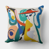 カラフル アブストラクト サルエル 女性 赤い帽子 アート クッション (正面)
