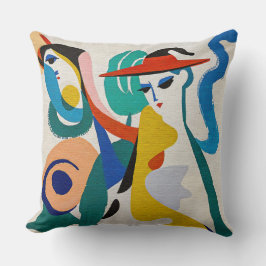 カラフル アブストラクト サルエル 女性 赤い帽子 アート クッション
