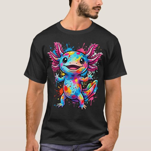 カラフル アホロートル かわいい Tシャツ (正面)