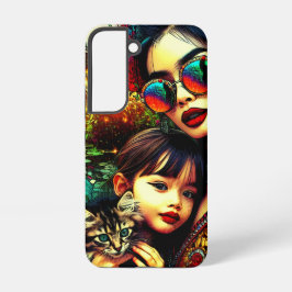 カラフル アート 母と娘 アジアの花園 SAMSUNG GALAXY S22ケース