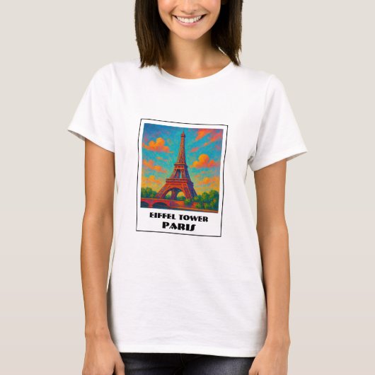 カラフル エッフェル塔 パリ 旅行 Tシャツ (正面)
