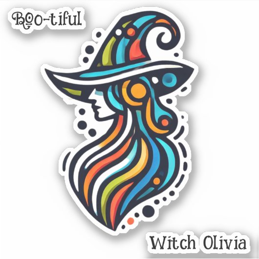 カラフル、エレガント抽象芸術魔女ハロウィン シール (正面)