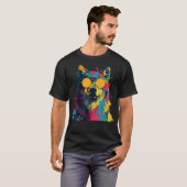 カラフル オオカミ サングラス 動物 野生生物 Tシャツ (正面フル)