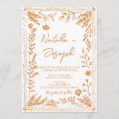 カラフル オレンジ 描かれた 花 モデル フォト QRコード ウェディング 招待状 (正面)