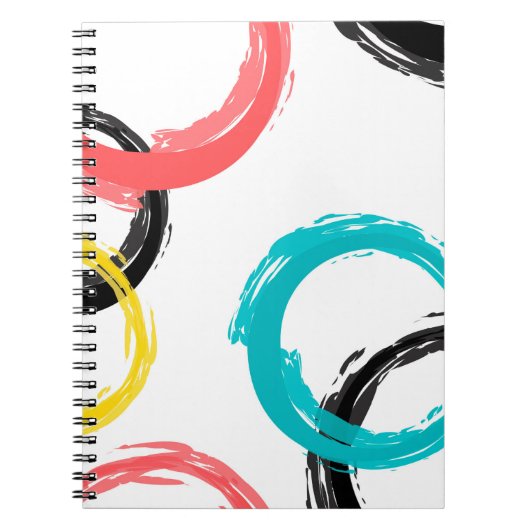 カラフル,,,カッコいい,モダントレンディーブラシのストローク円 ノートブック (正面)