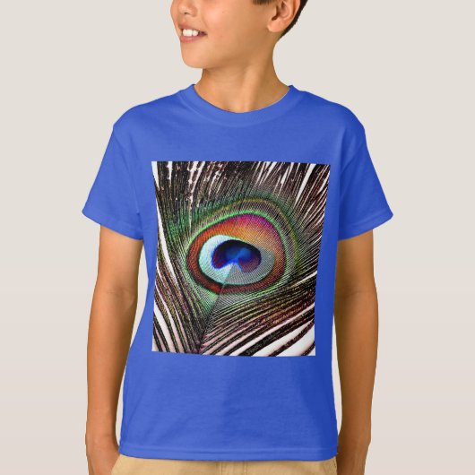 カラフル カッパー(銅色)クジャクの羽根 Tシャツ (正面)