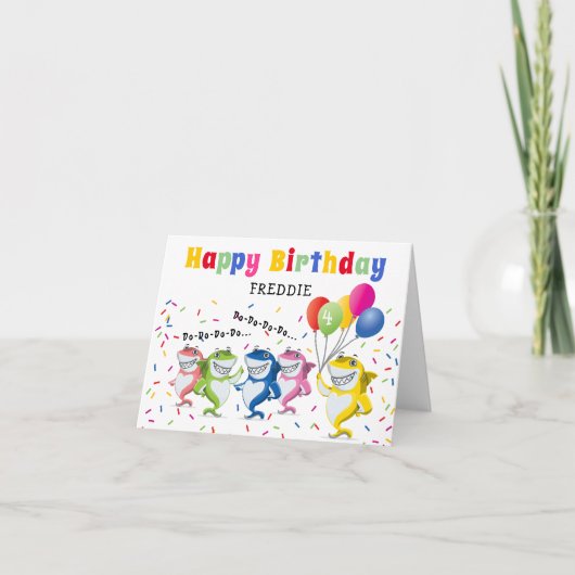 カラフル キッズシャーク|お誕生日おめでとう カード (正面)