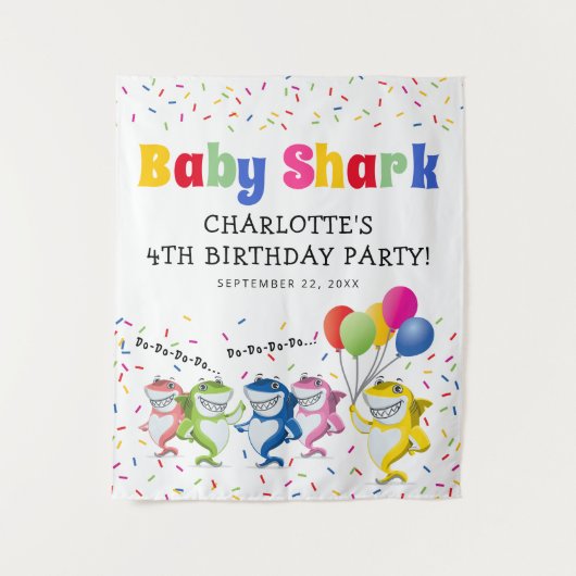 カラフル キッズ シャーク | 誕生日パーティー タペストリー (正面)