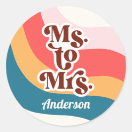 カラフル グルーヴィー レトロ 70年代 Ms to Mrs ウェディングシャワー ラウンドシール