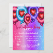 カラフル グロッシー ハート バルーンズ ガレンティンズデー 招待状 (正面)