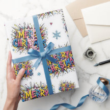 カラフル コミック ポップアート クリスマス ラッピングペーパー