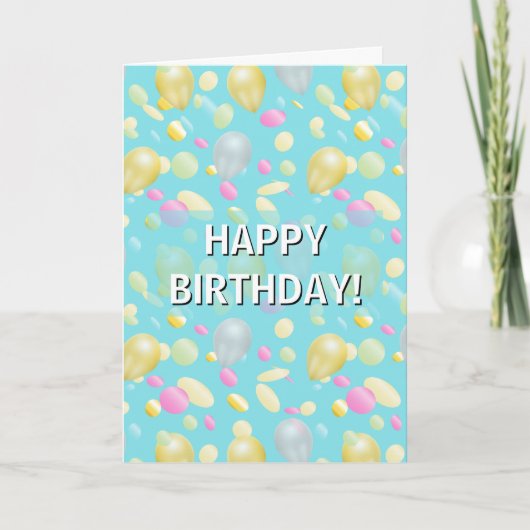 カラフル コンフェティ & 風船 誕生日カード カード (正面)