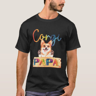 カラフル コーギー パパ 犬のお父さん Tシャツ