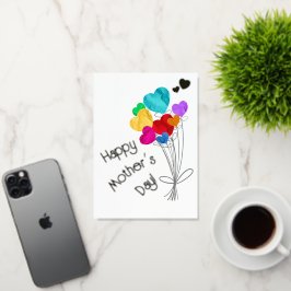 カラフル+ゴールドの風船でお母さんを祝おう ハッピーマザーズデー 箔グリーティングカード