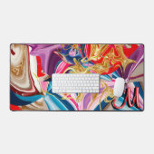 カラフル ゴールド スワール 煙 モノグラム 液体 アブストラクト デスクマット (キーボード&マウス)
